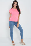 Coral Dip Hem Turn Up Sleeve Tee Coral Dip Hem Turn Up Sleeve Tee