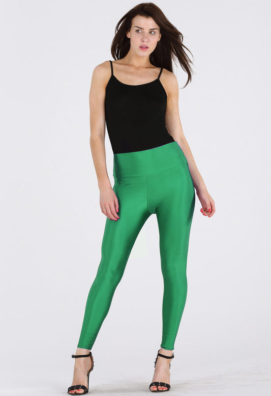 Green High Waist Shiny Disco Leggings