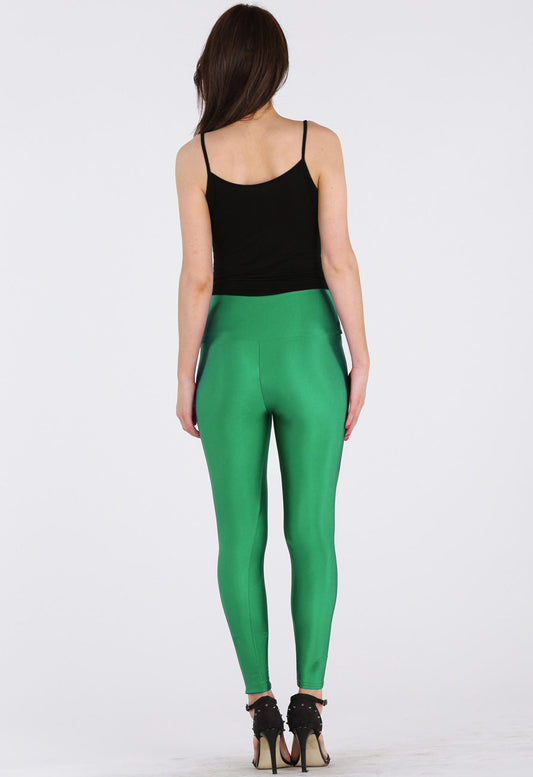 Green High Waist Shiny Disco Leggings