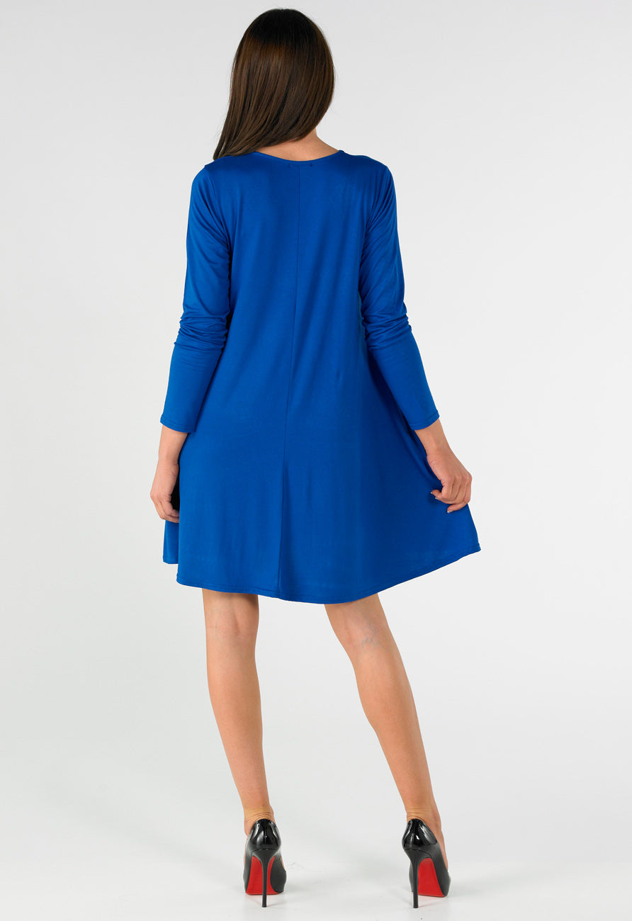 Royal Blue Long Sleeve Mini Swing Dress