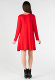 Red Long Sleeve Mini Swing Dress