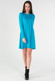 Turquoise Long Sleeve Mini Swing Dress