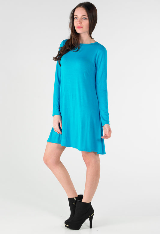 Turquoise Long Sleeve Mini Swing Dress