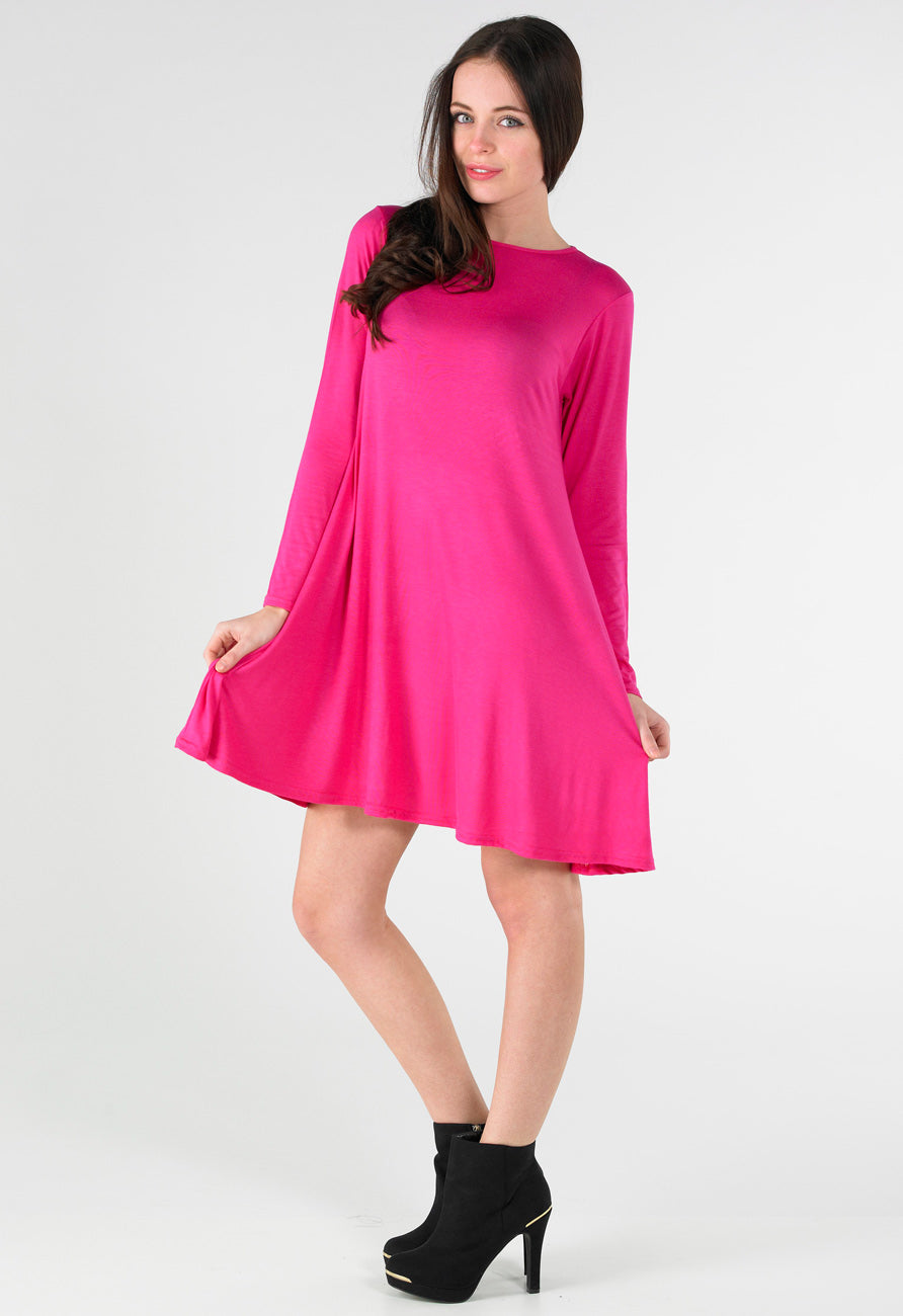 Cerise Long Sleeve Mini Swing Dress