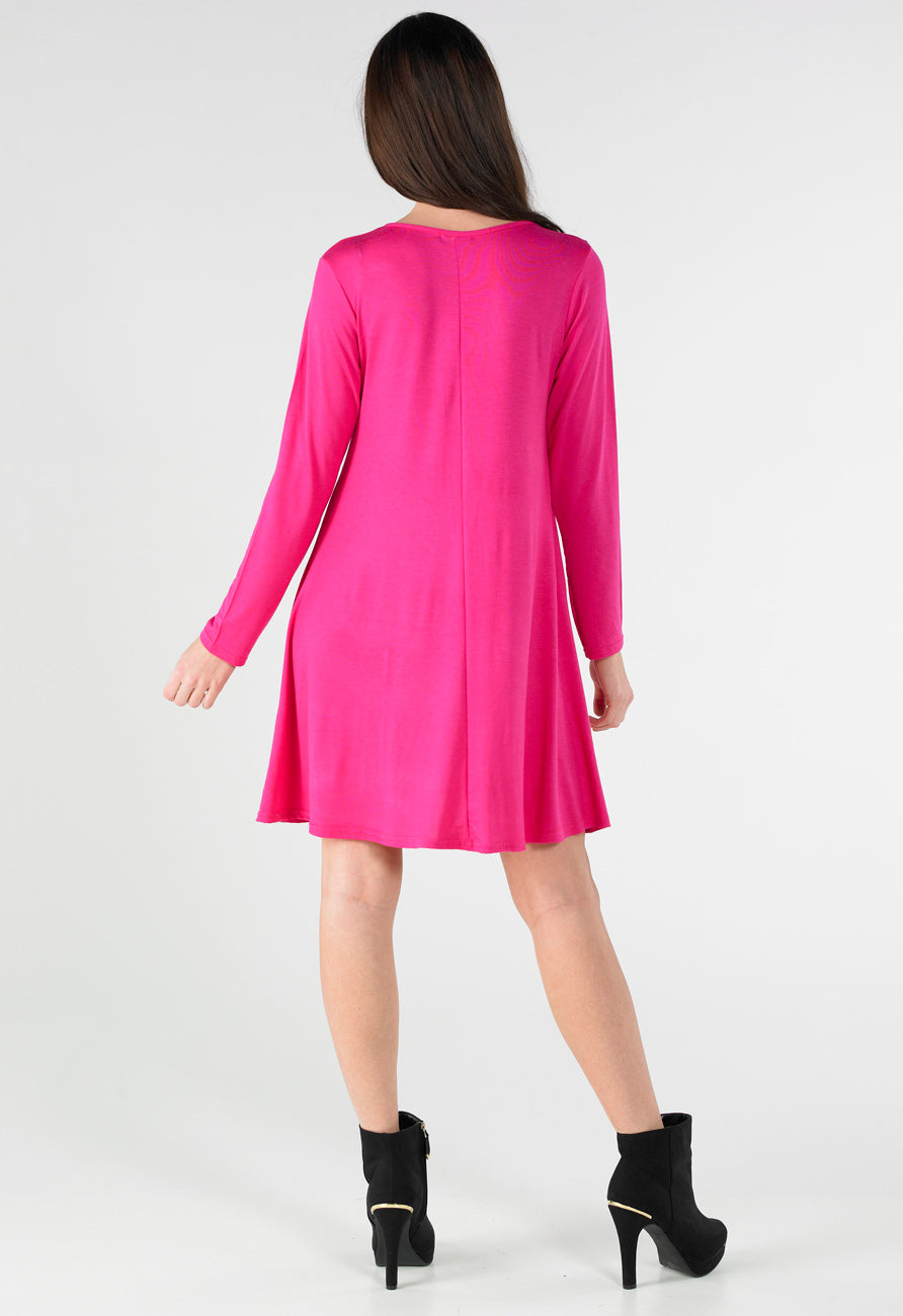 Cerise Long Sleeve Mini Swing Dress