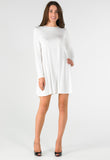 Off White Long Sleeve Mini Swing Dress