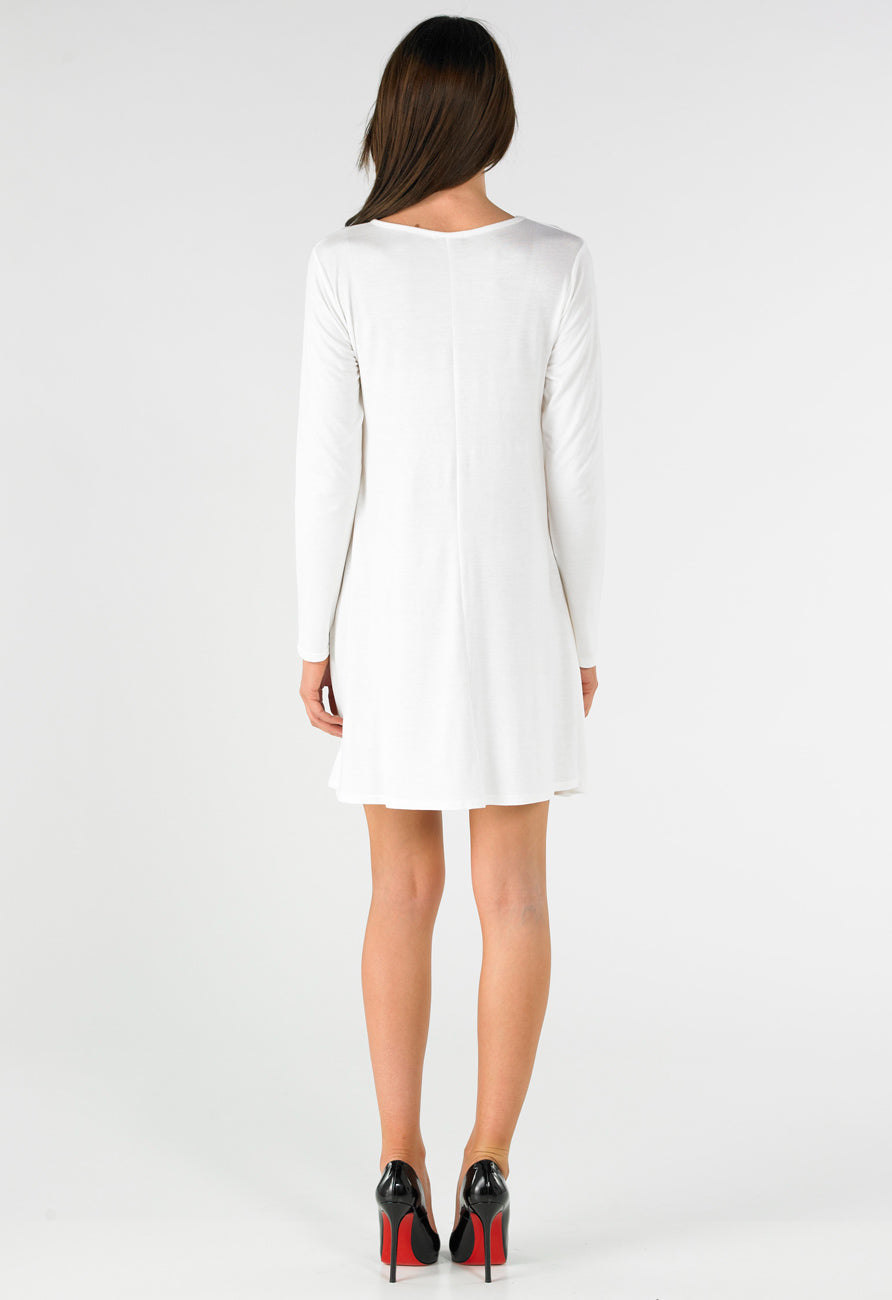 Off White Long Sleeve Mini Swing Dress