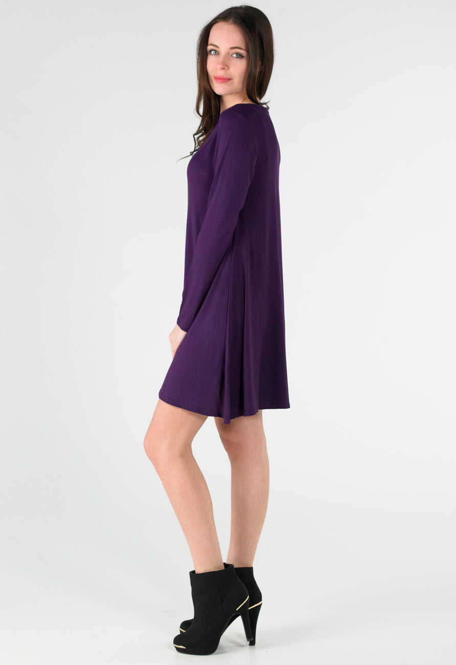 Purple Long Sleeve Mini Swing Dress