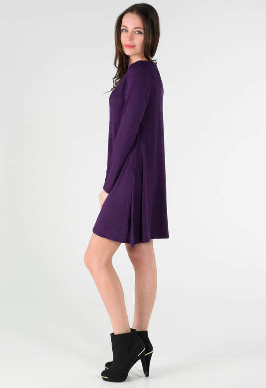 Purple Long Sleeve Mini Swing Dress