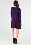 Purple Long Sleeve Mini Swing Dress