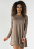 Mocha Long Sleeve Mini Swing Dress