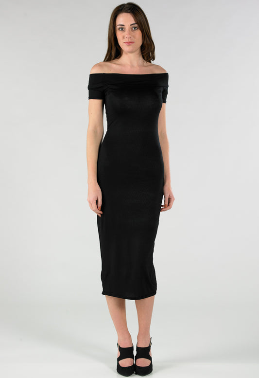 Black Bardot Off Shoulder Midi Dress