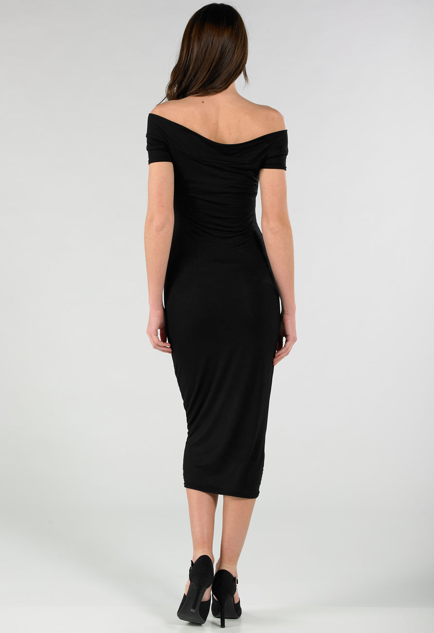 Black Bardot Off Shoulder Midi Dress