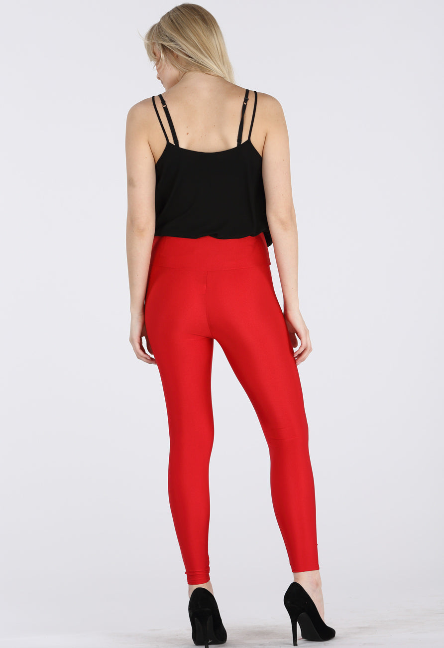 Red High Waist Shiny Disco Pants