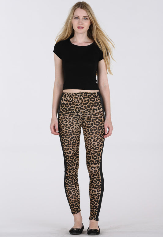 P.U Side Panel Leopard Print Legging