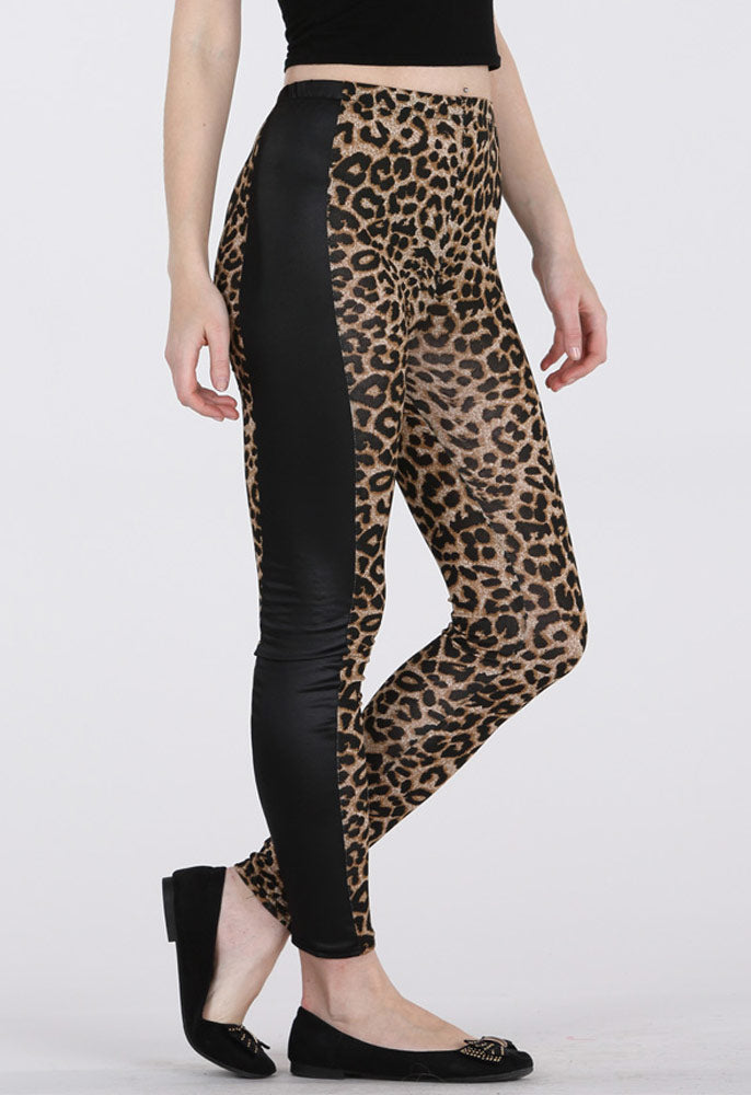 P.U Side Panel Leopard Print Legging