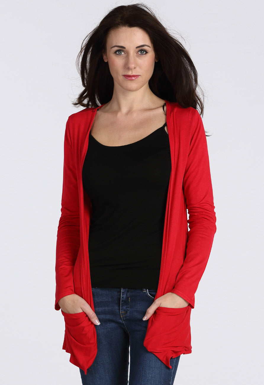 Red Boyfriend Pocket Cardigan