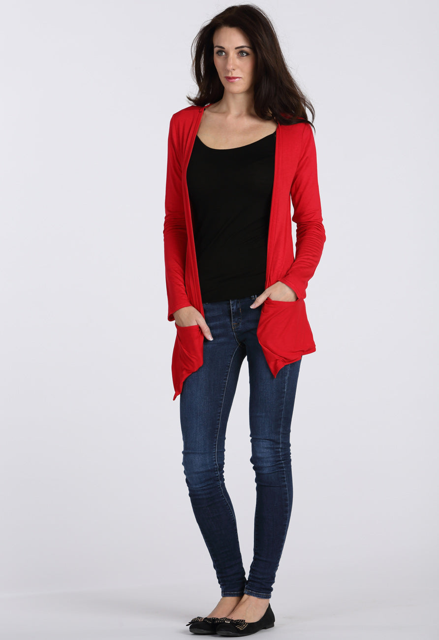 Red Boyfriend Pocket Cardigan