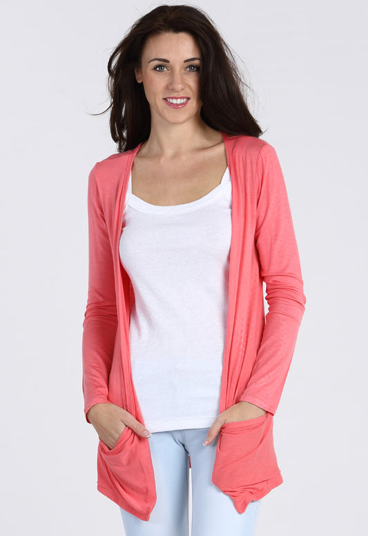 Coral Boyfriend Pocket Cardigan