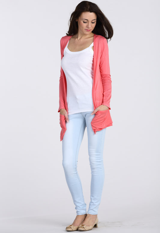 Coral Boyfriend Pocket Cardigan