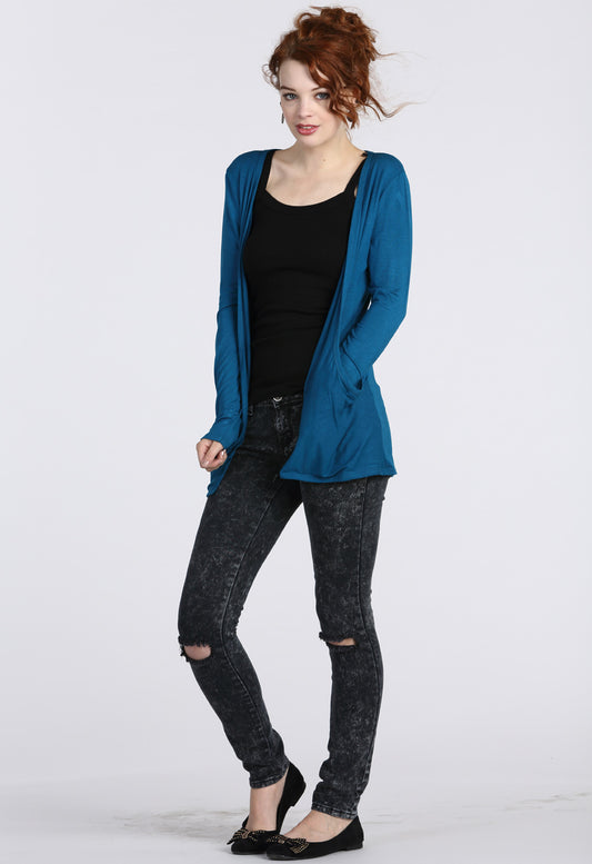 Teal Boyfriend Pocket Cardigan