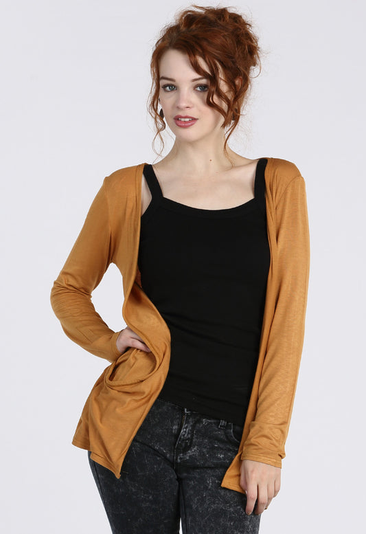 Mustard Boyfriend Pocket Cardigan