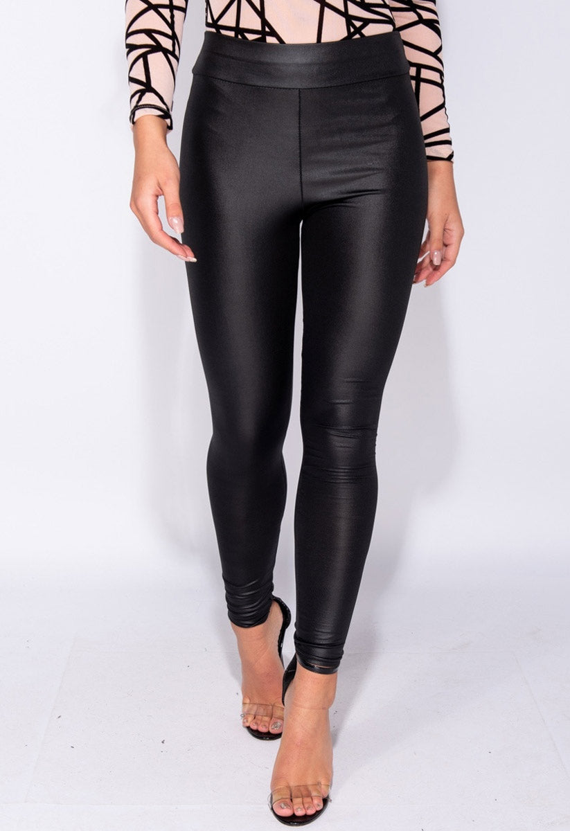 Black P.U High Waist Wet Look Leggings