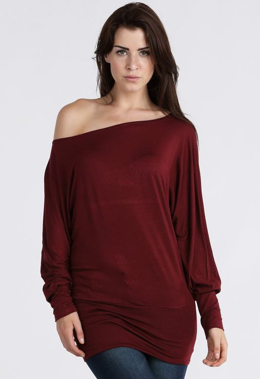 Wine Long Sleeve Batwing Top