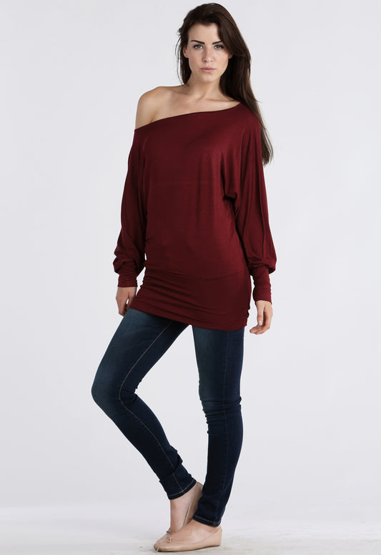 Wine Long Sleeve Batwing Top