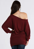 Wine Long Sleeve Batwing Top