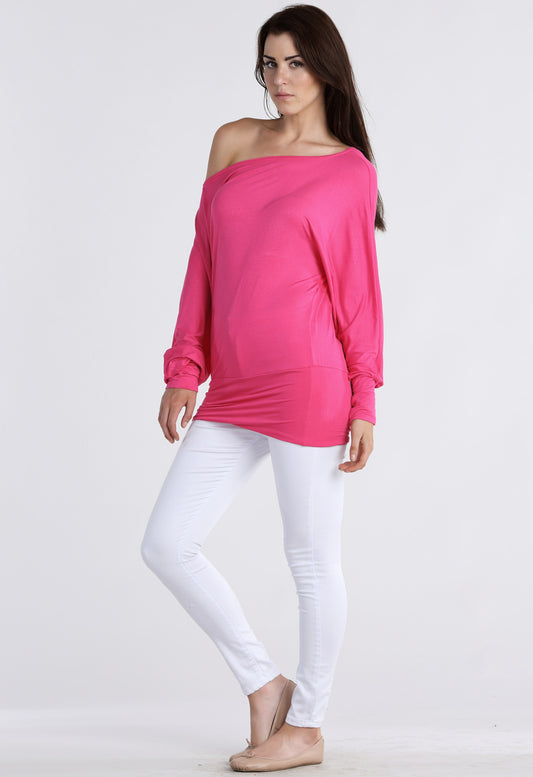 Cerise Long Sleeve Batwing Top