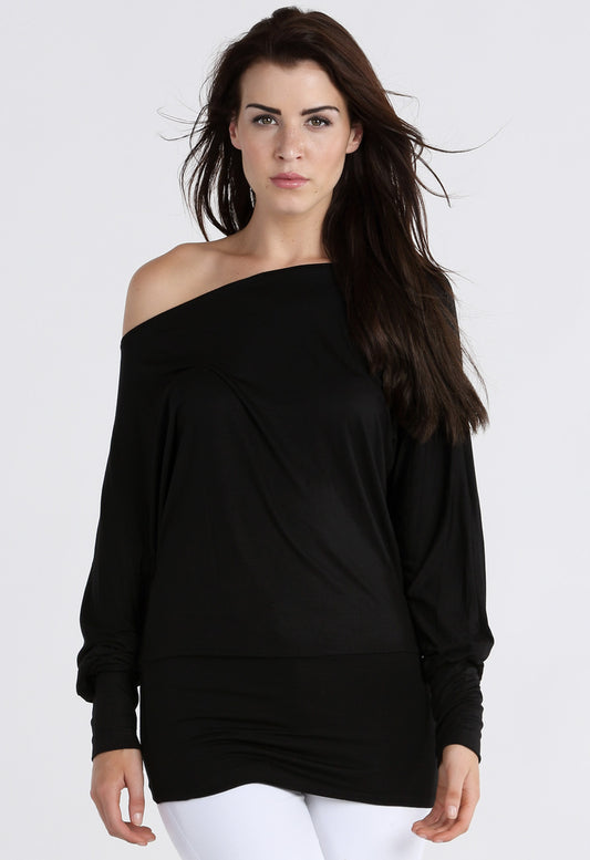 Black Long Sleeve Batwing Top