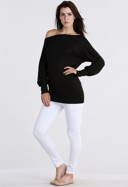 Black Long Sleeve Batwing Top