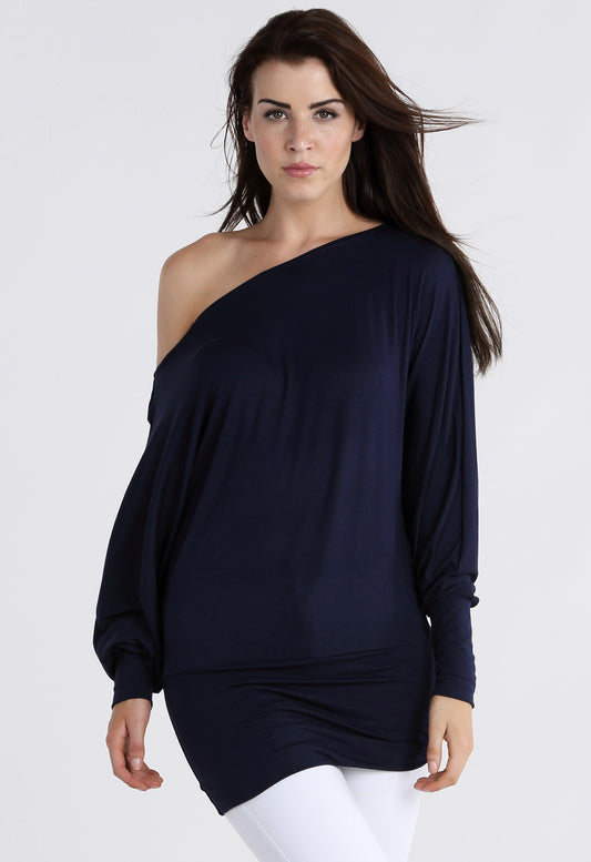 Navy Long Sleeve Batwing Top