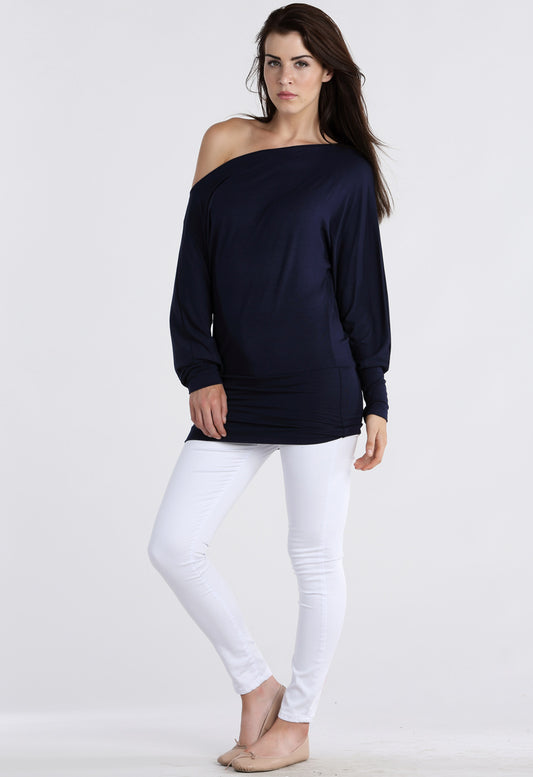 Navy Long Sleeve Batwing Top