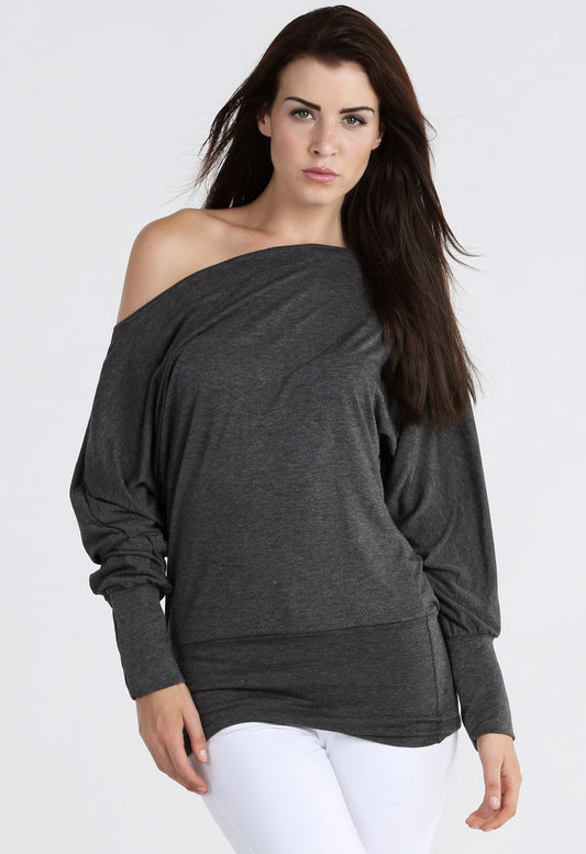 Charcoal Long Sleeve Batwing Top