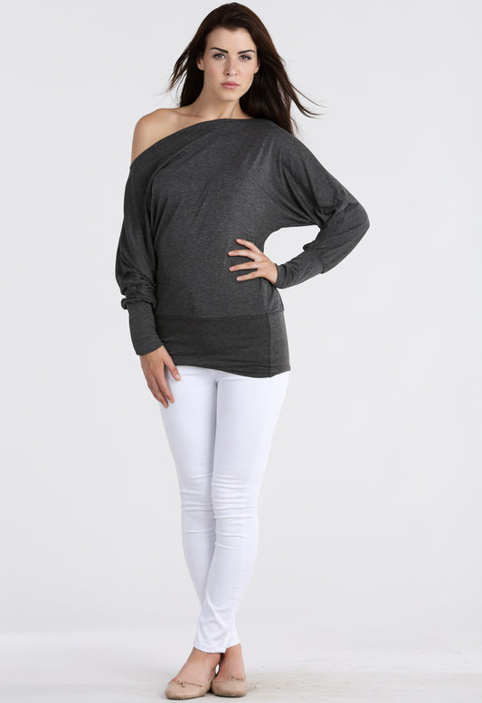 Charcoal Long Sleeve Batwing Top