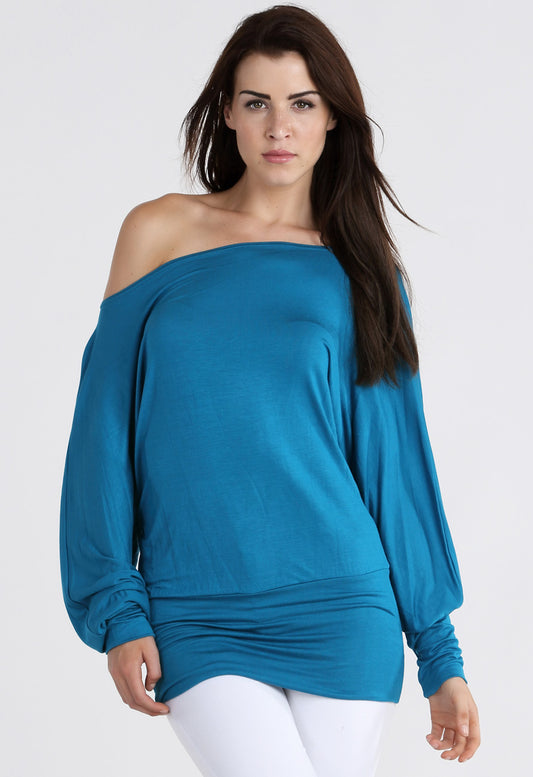 Teal Long Sleeve Batwing Top