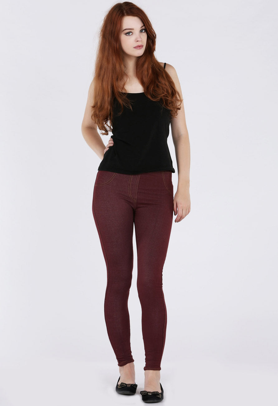 Wine Stretchy Denim Jeggings