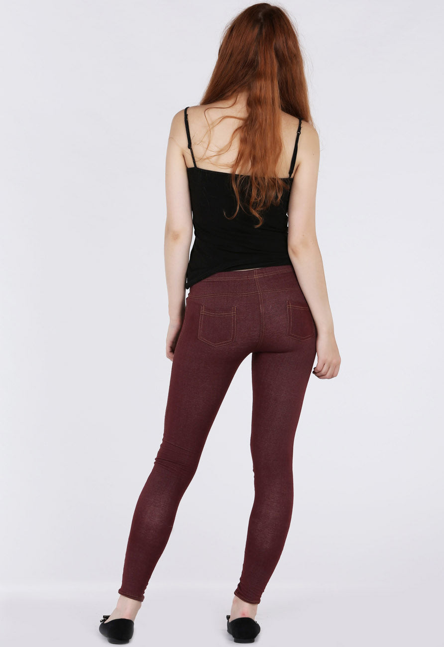 Wine Stretchy Denim Jeggings