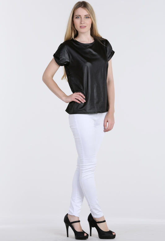 Turn Up Cap Sleeve Wetlook Top