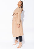 Camel Waterfall Collar Belted Duster Coat