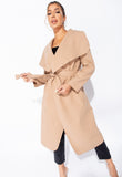 Camel Waterfall Collar Belted Duster Coat