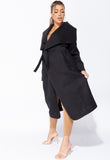 Black Waterfall Collar Belted Duster Coat