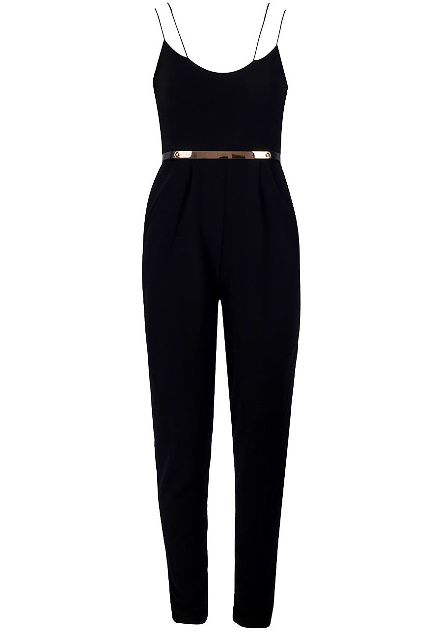 Black Cami Softtouch Gold Buckle Jumpsuit