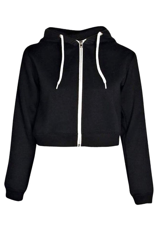 Black Cropped Zip Up Hoodie