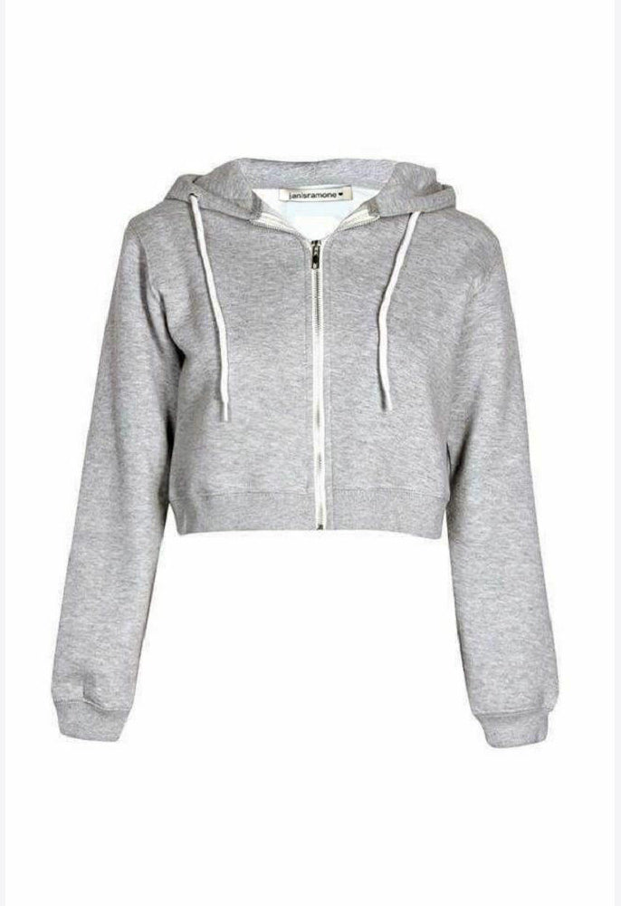 Grey Cropped Zip Up Hoodie