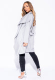 Grey Waterfall Collar Belted Duster Coat