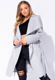 Grey Waterfall Collar Belted Duster Coat