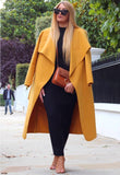 Mustard Waterfall Collar Belted Duster Coat